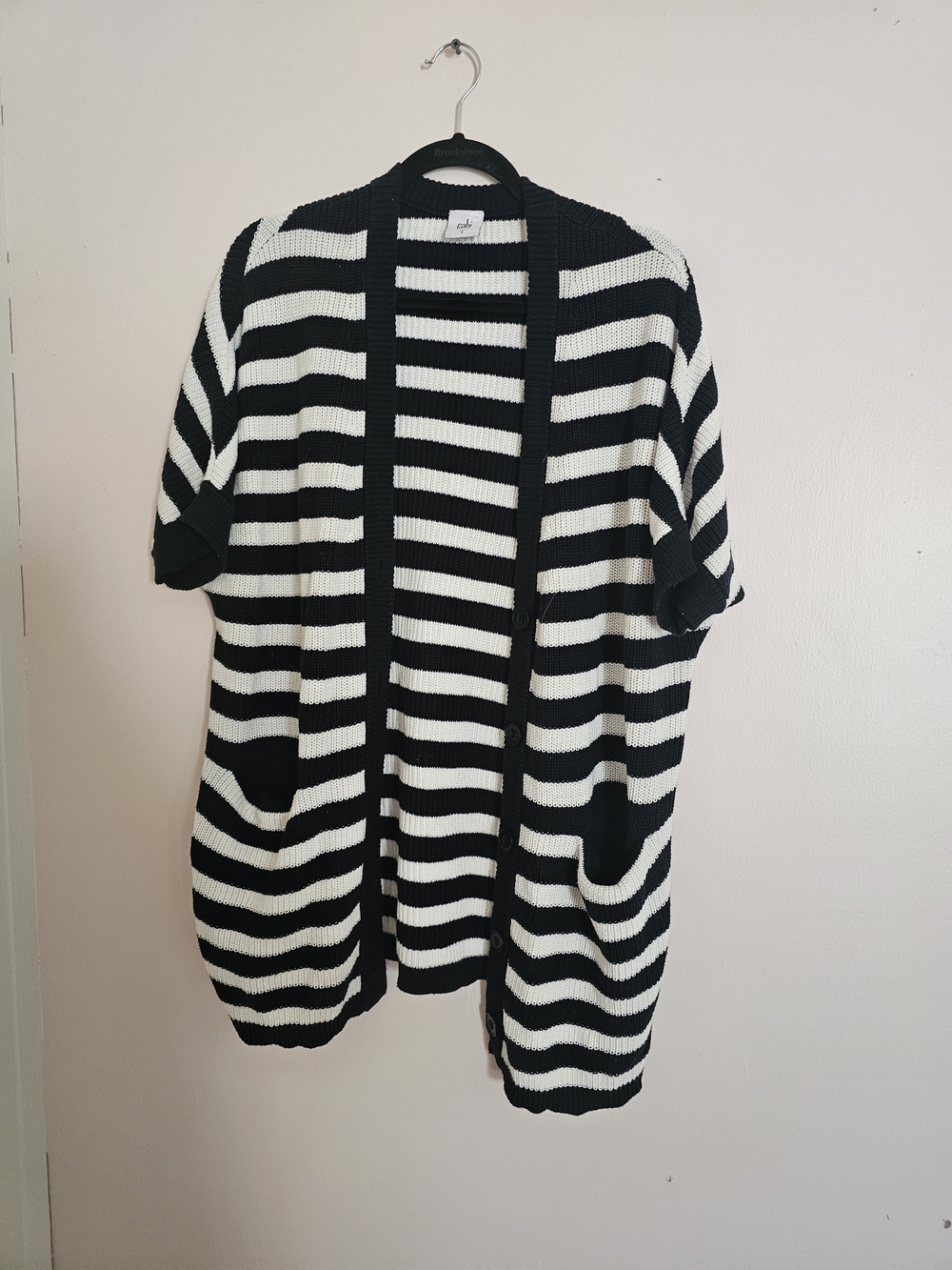 Cabi Small Navy and White Striped Open Cardigan Oversized Duster